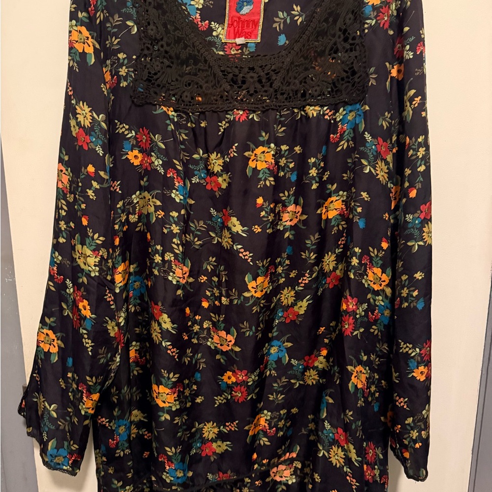 Johnny Was Floral Tunic with Crochet Yoke